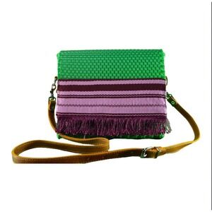 Handwoven Plastic Crossbody Bag: Genuine Leather Strap, Mexican Telar Bag